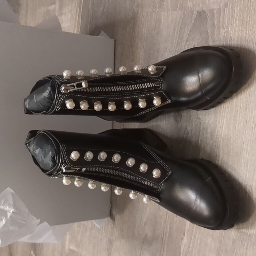3.1 Phillip Lim black hayett lug sole zipper boot with pearls size 39